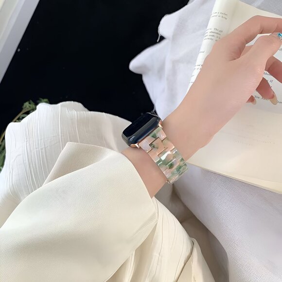 Apple Watch Band Cream Marble Resin Adjustable Stylish Strap Watch Band - Picture 6 of 10